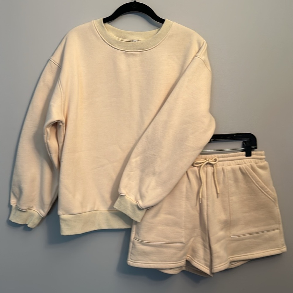 ANRABESS Women 2 Piece Outfits Sweat Shorts Vanilla Sz.M